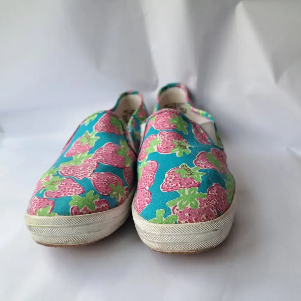 LILLY PULITZER x KEDS Strawberry Print Slip On Sneakers Size 8 Pink Blue